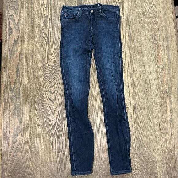 AG Adriano Goldschmied Straight Jeans Mid Rise Slim Fit Denim Medium Wash Sz 25 - Picture 1 of 13